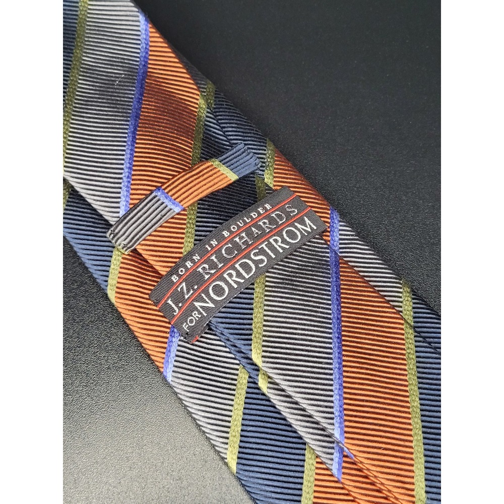 J Z Richards Nordstrom Silk Cotton Mogador Stripe Necktie Handmade USA